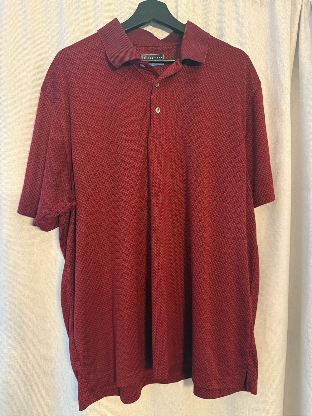 PGA TOUR Men’s Performance Golf Polo Shirt Red Geometric Print XXL